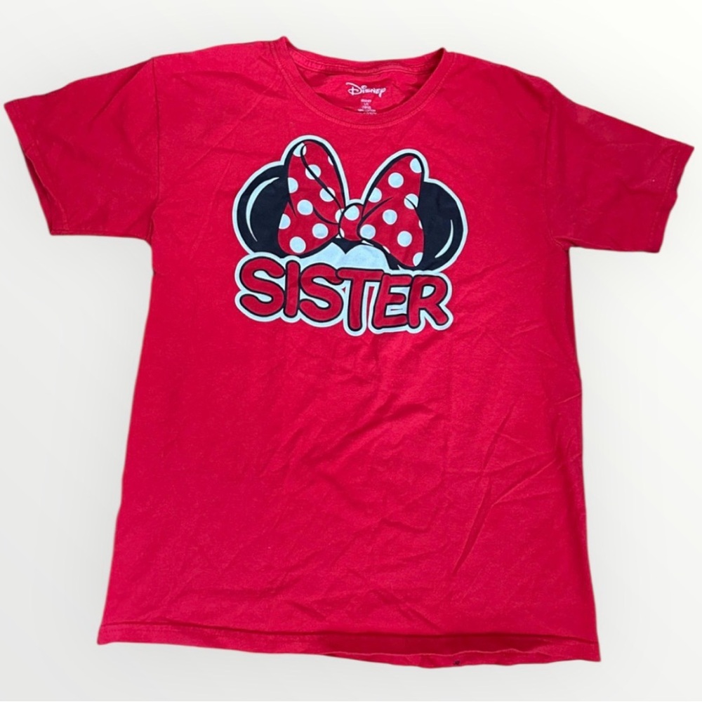 Disney Red 'Sister' Kids T-Shirt with Polka Dot Bow size 10/12